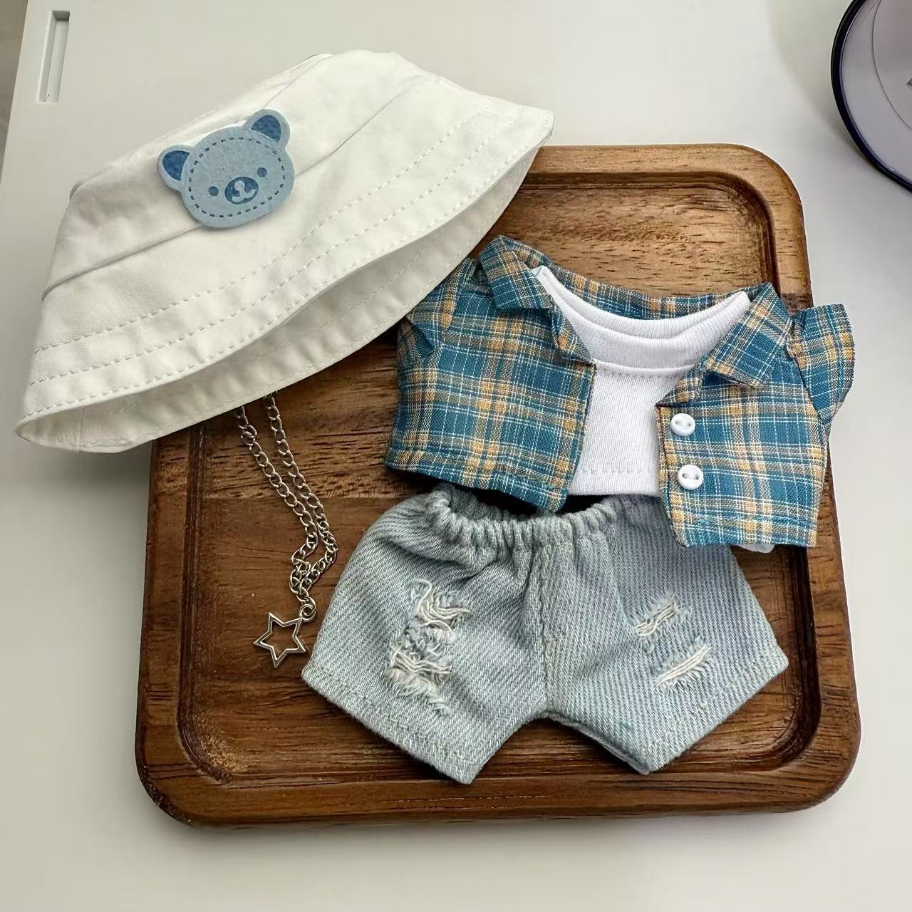 49（仅衣服）17CMLabubu拉布布挂件衣服服配饰渔夫帽棉花娃娃帽 - 图0