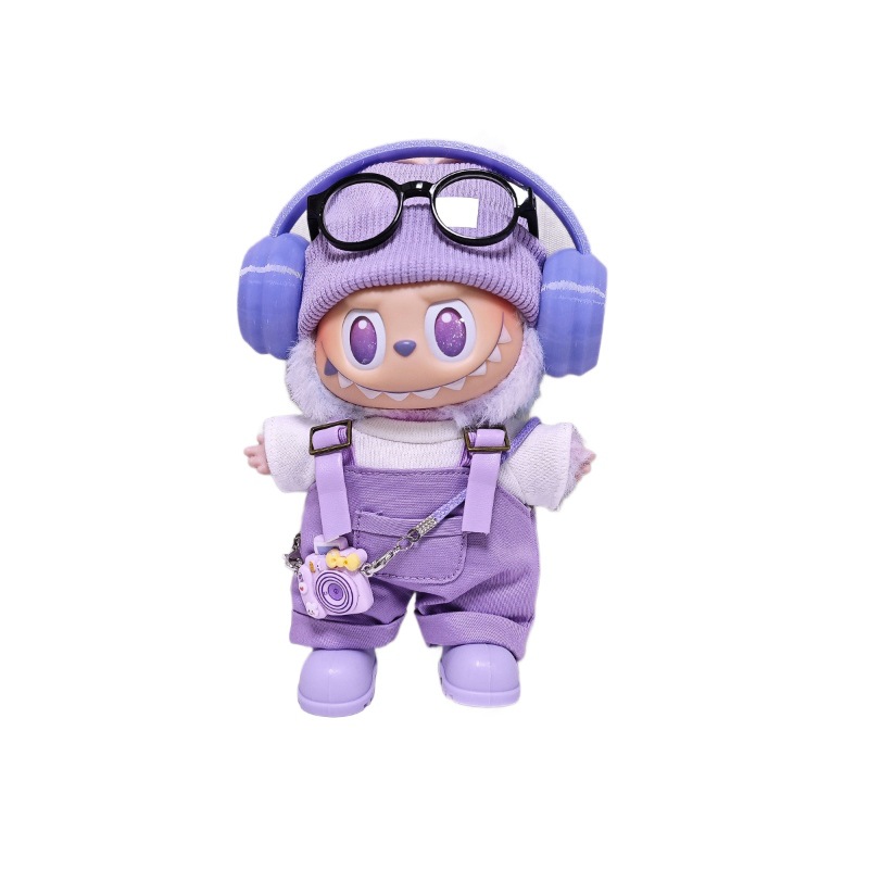 49仅娃衣labubu娃衣紫色背带裤帽子套装拉布布一二三代通用娃衣 - 图3