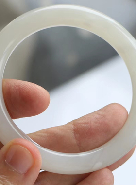 保真和田玉手镯56圈口证书6120796和田玉淡藕粉底白玉 青海料