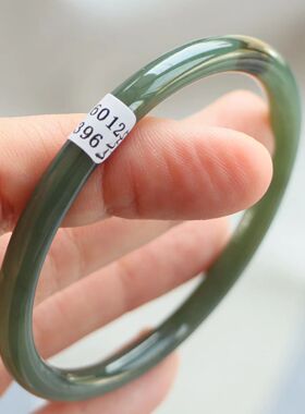 保真天然和田玉手镯55圈口证书1282396且末蓝青糖色 新疆料圆条