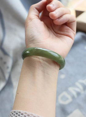 保真和田玉手镯52圈口证书1010312和田玉湖绿色  青海料