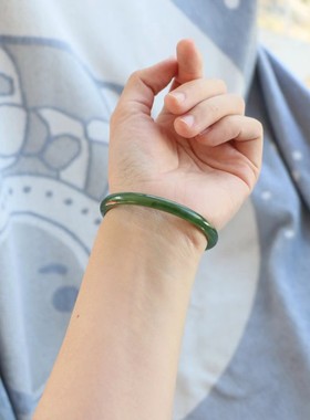 保真天然和田玉手镯52圈口证书编号5284016和田玉碧玉 巴料圆条