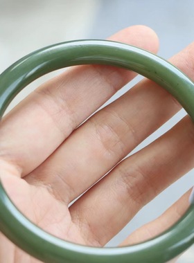 保真天然和田玉手镯62圈口证书5292918和田玉青绿色 青海黄口料