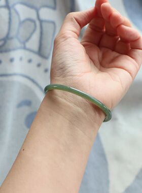 保真天然和田玉手镯55圈口证号1282386且末蓝青色 新疆且末料圆条