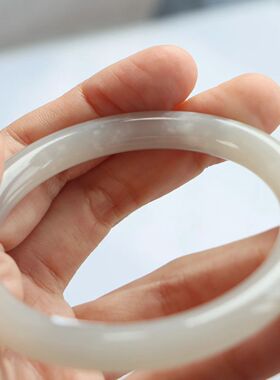 保真天然和田玉手镯57圈口证书1141016藕粉色烟灰色 青海料圆条