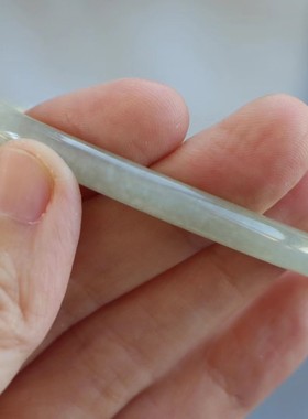 保真天然和田玉手镯56圈口证书8131867和田玉晴水色 青海料圆条