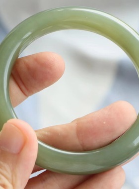 保真天然和田玉手镯56圈口证书编号6061317湖绿色 青海料