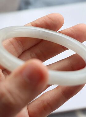 保真天然和田玉手镯59圈口证书1141092藕粉色烟灰色 青海料圆条