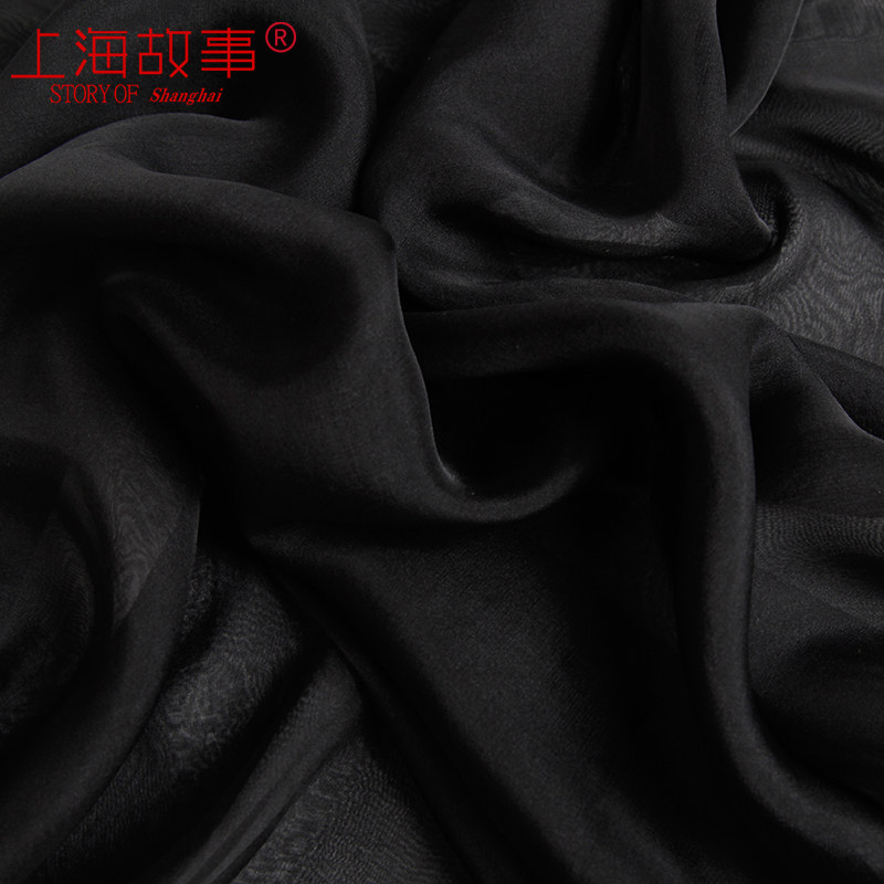 上海故事长条桑蚕丝黑色纱巾长丝巾 轻罗服饰配件围巾/丝巾/披肩