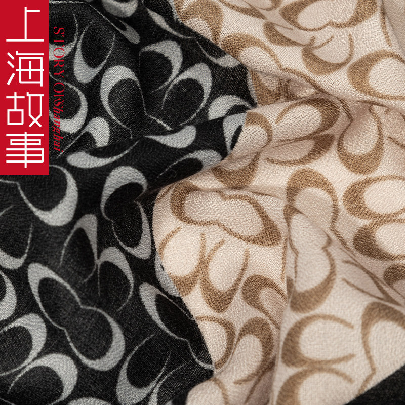 上海故事黑色外搭长防晒亚麻披肩 轻罗服饰配件围巾/丝巾/披肩