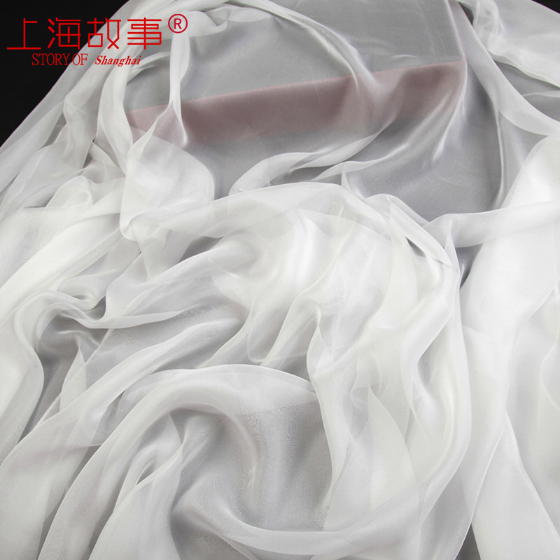 上海故事白色长条春秋长仿雪纺丝巾 轻罗服饰配件围巾/丝巾/披肩