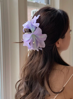 拍照出图火爆款百合花后脑勺大号抓夹女花朵发饰2025年新款头饰