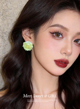 春色悸动~韩版春夏温柔彩色渐变玫瑰花树脂耳钉清新氛围花瓣耳环