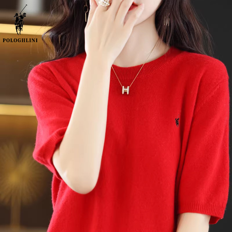 POLO短袖针织衫内搭保罗短袖t恤打底衫圆领中袖薄毛衣宽松上衣