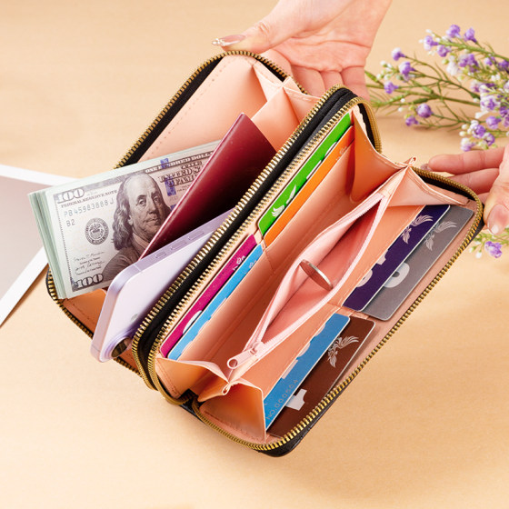 Women's Wallet Long Double Zipper Mobile Phone Bag Student Wallet Large Capacity Clutch Bag Soft Coin Purse