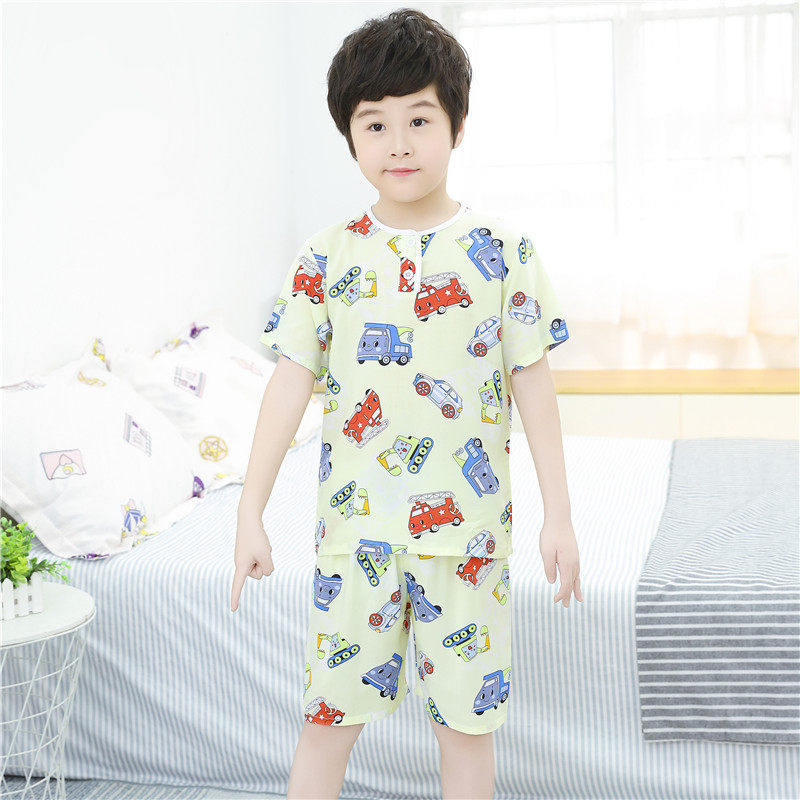 夏季男童棉绸纯棉秋短袖空调睡衣 欧比熊家居服套装