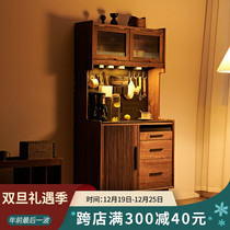 Nordic Black Walnut Wood Integrated Dining Side Cabinet Minima Modern Solid Wood Lockers Rock Board Multifunction Home Storage Cabinet