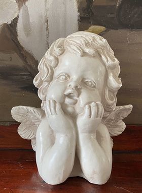 胖天使欧式法式轻奢复古做旧树脂头像雕像塑像家居装饰婚庆摆件