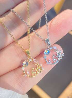 儿童彩色梦幻小鹿钛钢女锁骨链