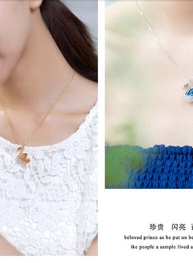 儿童小天鹅蓝宝石水晶项链