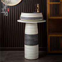 Ceramic washbasin floor type integrated column type washbasin retro upright post basin Home vertical column basin Room outdoors