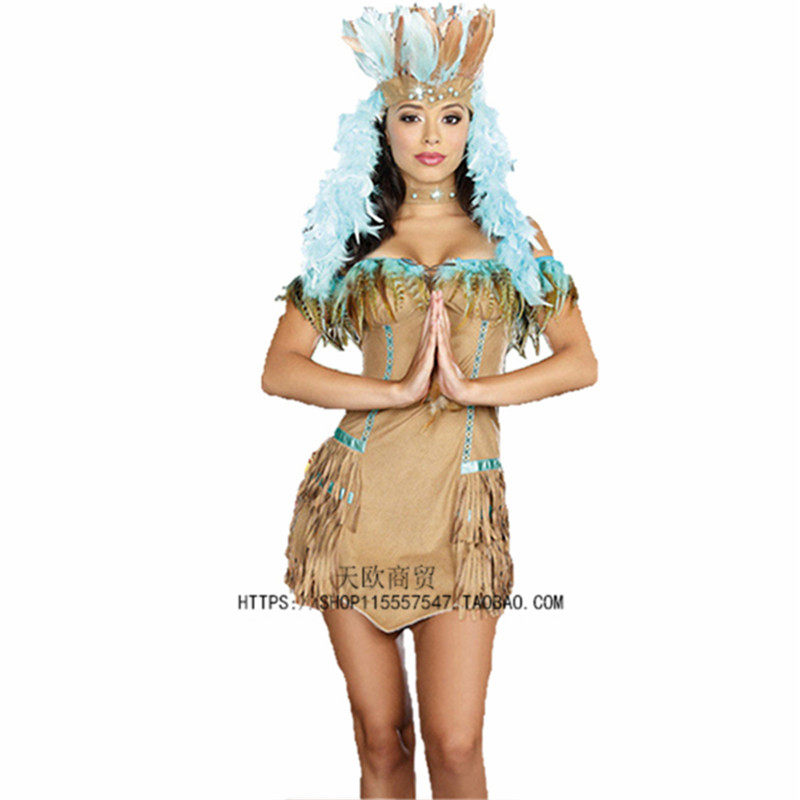 万圣节服装 cos演出衣服成人男女土著原始人印第安豹纹野人服装