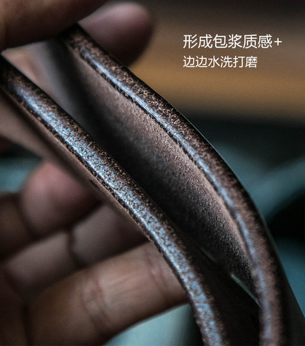 裂古手作！肌理质感  天然植鞣牛皮男士复古针扣真皮腰带 3.8CM - 图1