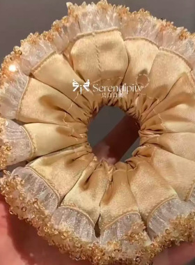 “鎏金系列”复古亮片双层发圈蕾丝重工大肠圈秋冬发饰头饰礼服