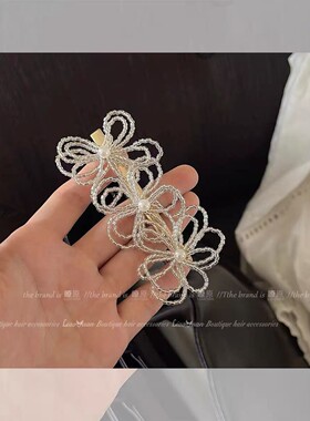 韩系甜美串珠花朵发夹女侧边鸭嘴夹2026新款前额碎发刘海夹头饰