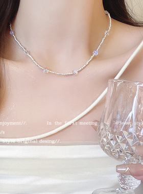 韩国东大门碎银项链女闪亮水晶轻奢气质幻彩串珠多巴胺锁骨链配饰
