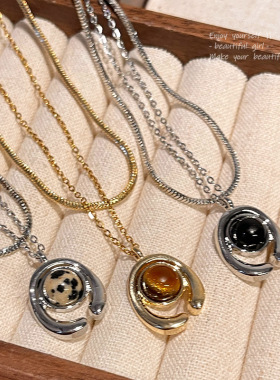 仿天然虎眼石项链女夏季双层叠戴卫衣链轻奢小众高级感气质锁骨链