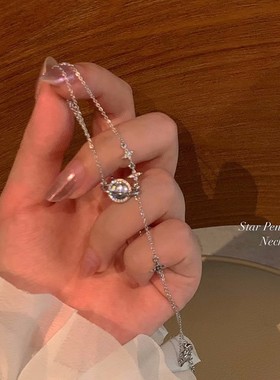 星球四芒星钛钢项链女高级设计感小众轻奢锁骨链气质颈链配饰批发