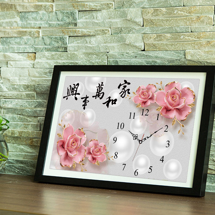 钻石画钻石秀十字绣圆钻家和万事兴珍珠时钟钟表满钻手工贴画,淘宝优惠券,粉丝福利购,淘宝优惠卷