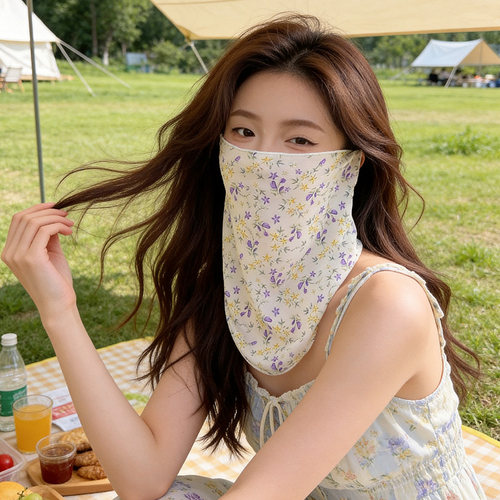 防晒面罩女夏季户外全脸遮阳防紫外线护颈一体透气冰丝面纱脸基尼 - 图0