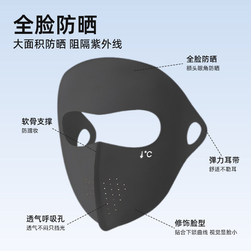 防晒面罩加大加宽全脸款夏季口罩大脸专用遮阳防紫外线脸基尼大码 - 图2
