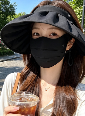 女夏季大檐黑胶防晒帽空顶透气
