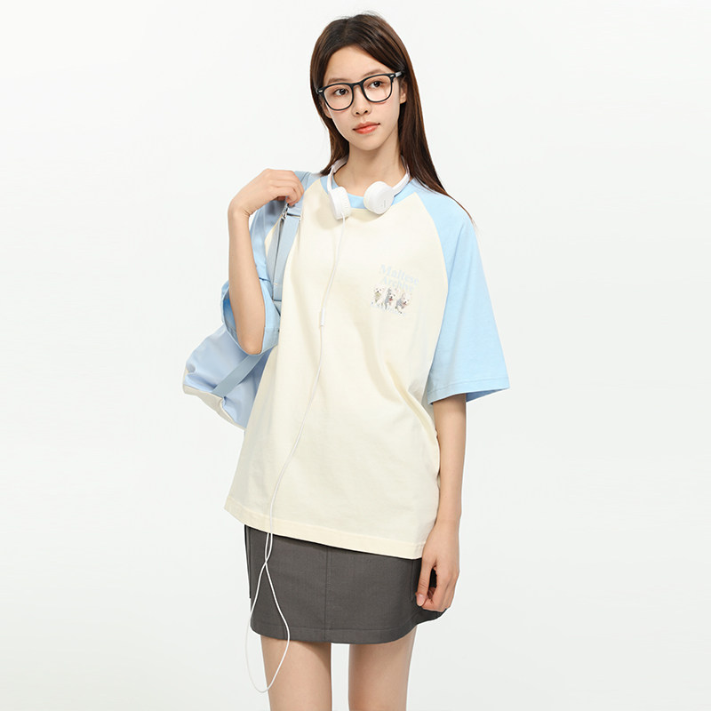 King Prince美式撞色短袖男女情侣T恤插肩袖宽松纯棉休闲上衣,淘宝优惠券,粉丝福利购,淘宝优惠卷