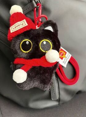 新款小猫挂件圣诞大眼黑猫可爱毛绒公仔钥匙扣玩偶情侣挂件小礼物