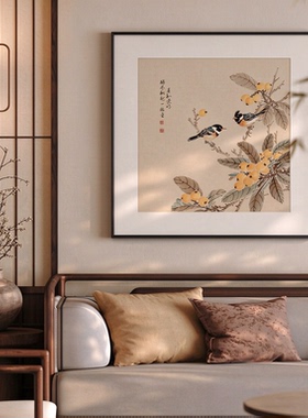 喜上枝头新中式玄关斗柜挂画宋代美学沙发背景墙装饰画禅意客厅画