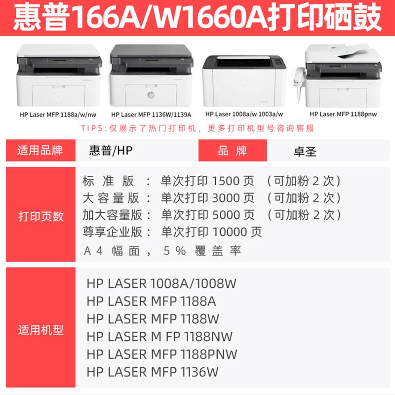 适用惠普MFP1188A硒鼓W1660A 1008A 1008W打印机粉盒易加粉墨盒黑 - 图1