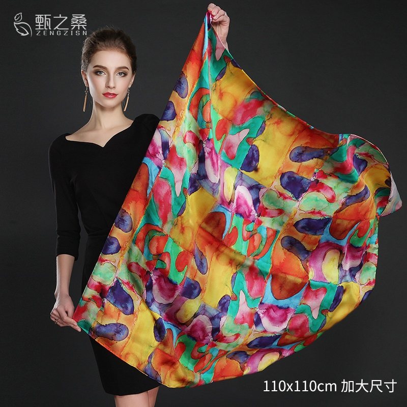 2023新款110cm 100%桑蚕丝薄大披肩 甄之桑围巾/丝巾/披肩