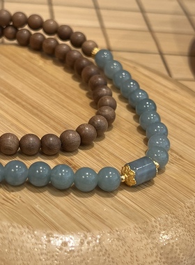 半山半水｜天然A货蓝水翡翠手链女款925银国风三圈手串珠老山檀木
