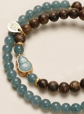半山半水新中式手串沉香木天然A货蓝水翡翠开运玉葫芦串珠宝手链