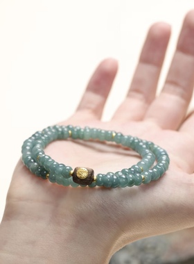 新中式国风原创天然A货蓝水翡翠沉香双圈手串手链算盘珠宝玉石女