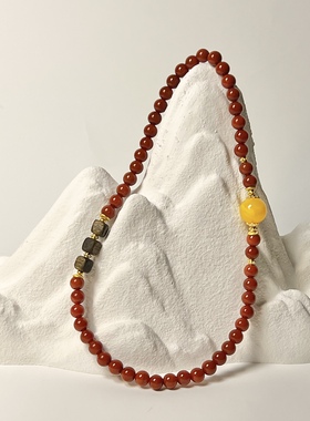 天然南红玛瑙蜜蜡沉香方糖双圈手串女新中式国潮转运手链本命年