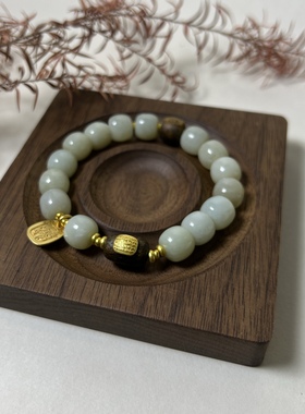 天然和田玉奇楠沉香手串女款原创设计国风手链招财S925纯银礼物