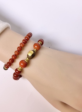天然南红玛瑙手链女沉香路路通复古中国风手串五条经情人节礼物