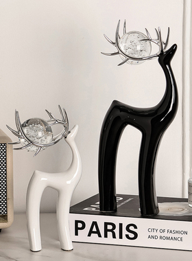 轻奢高档福鹿双至一对装饰摆件