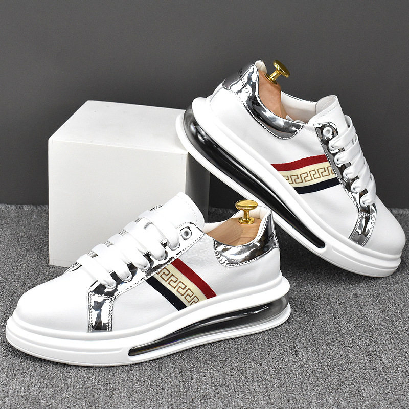 2025新款男士时尚亮片拼色牛皮休闲鞋气垫运动板鞋潮百搭透气皮鞋,淘宝优惠券,粉丝福利购,淘宝优惠卷