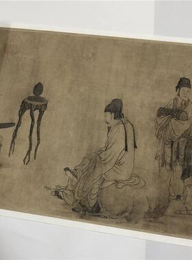 元王振鹏伯牙鼓Y琴图卷古代白描人物画长卷微喷复制学习临摹画稿